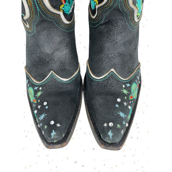 Space Cowboy Double D Ranch Embroidered Western Boots Black Leather Old Gringo 8 - Picture 11 of 16
